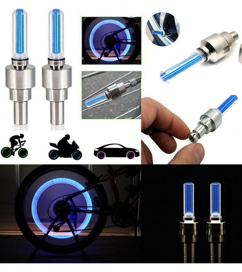 2PCS Cycling Bike Motorcyce Tire Valve Cap Spoke Neon LED Light Lamp Car Wheel