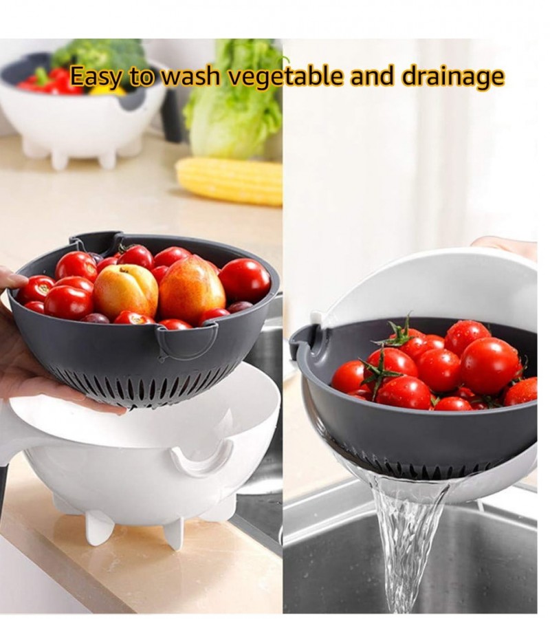 9 in 1 Multifunctional Rotating Vegetable Cutter Kitchen Slicer with Drain Basket