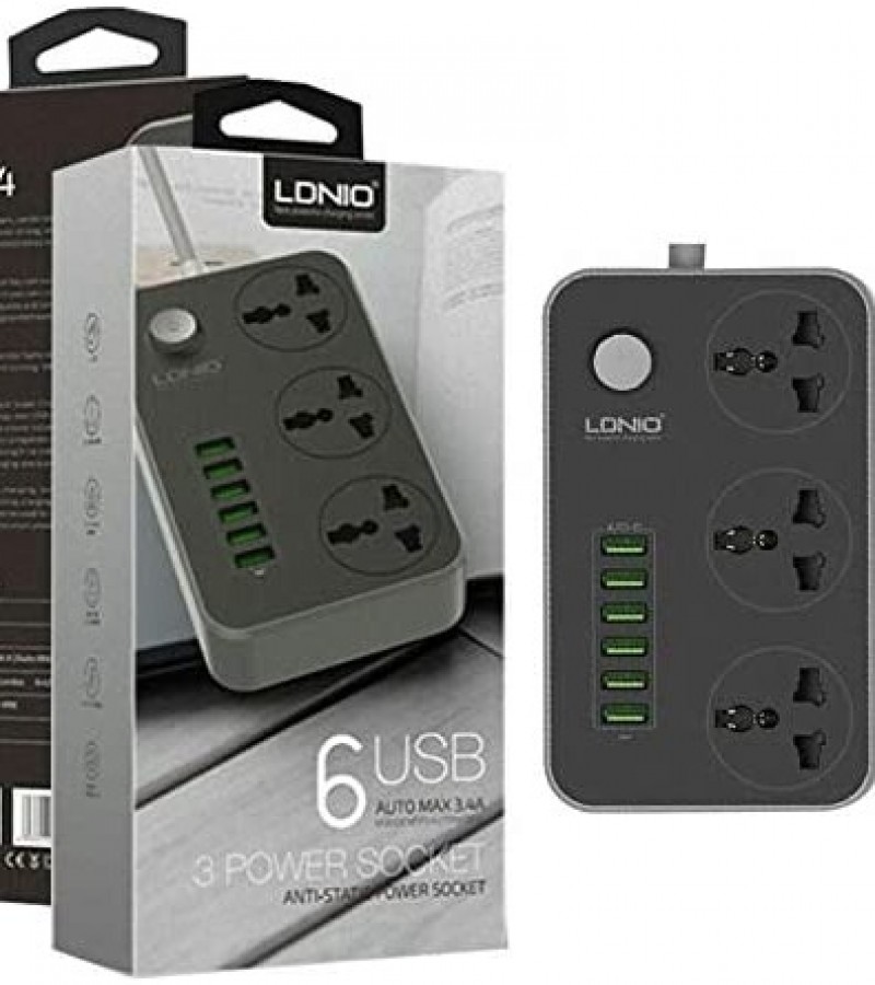 LDNIO SC3604 ELECTRIC SOCKET EXTENSION POWER STRIP WITH 3.4A 6 USB CHARGER ADAPTER