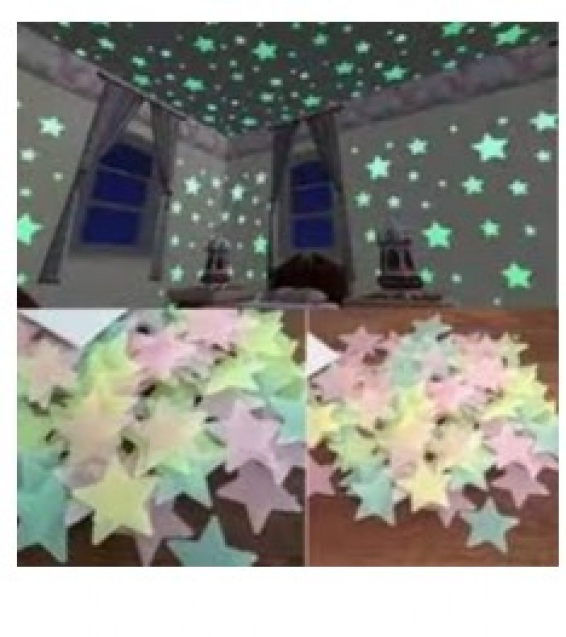 Pack of 100 - 3D Stars Glow In The Dark Wall Stickers