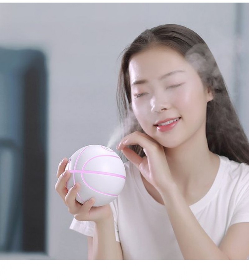 Rotatable Basketball Shaped Air Humidifier Night Light with USB Cable 240ml